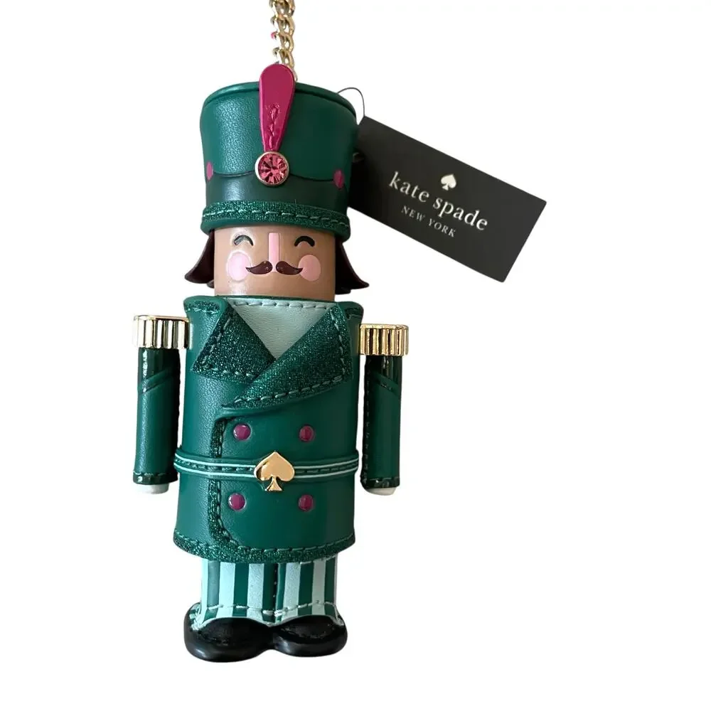 Kate Spade Oh What Fun 3D Nutcracker Key Chain Green Leather NEW
